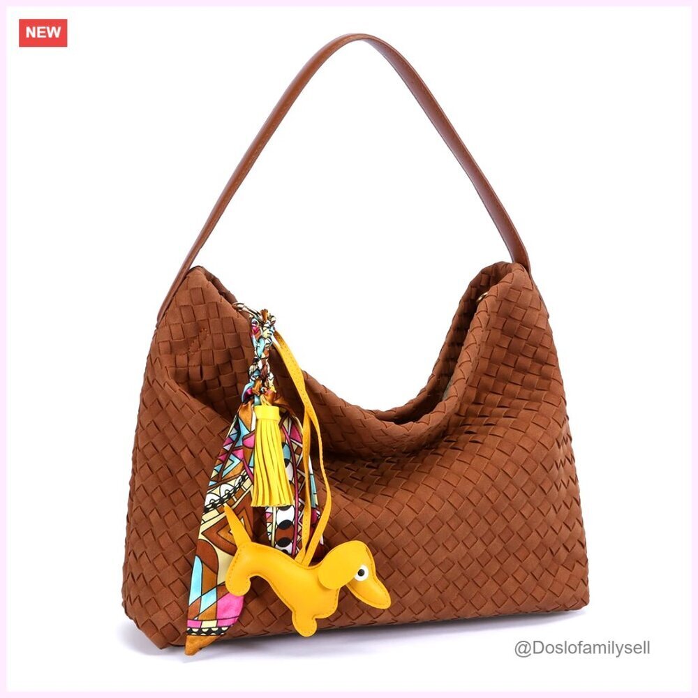 Woven Suede Hobo Bag Elegant Shoulder Tote Satchel Work Travel Chic